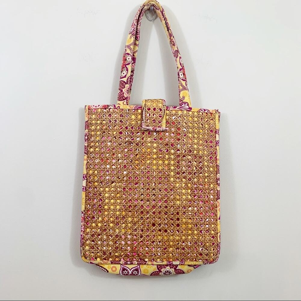 Vera Bradley Bali Gold Yellow Floral Woven Wicker Cane Shoulder Tote Bag - Picture 8 of 8